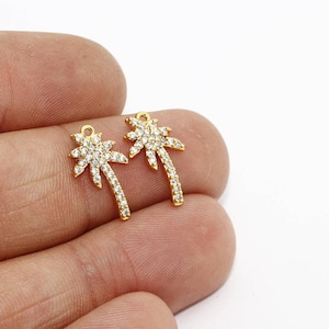 5 Pcs 8x15mm 24k Shiny Gold Charms, Pave Palm Tree, CZ Charms, Palm Tree Pendant, Gold Charms, CZ Pendant, Micro Pave Charm, FLT, ZRCN92