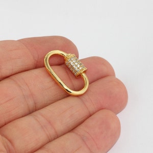 16x24mm 24k Shiny Gold Oval Screw Clasp, Cz Oval Screw Clasp, Micro Pave Screw Clasp, Gold Necklace Clasp Pendant, smr, BRT820