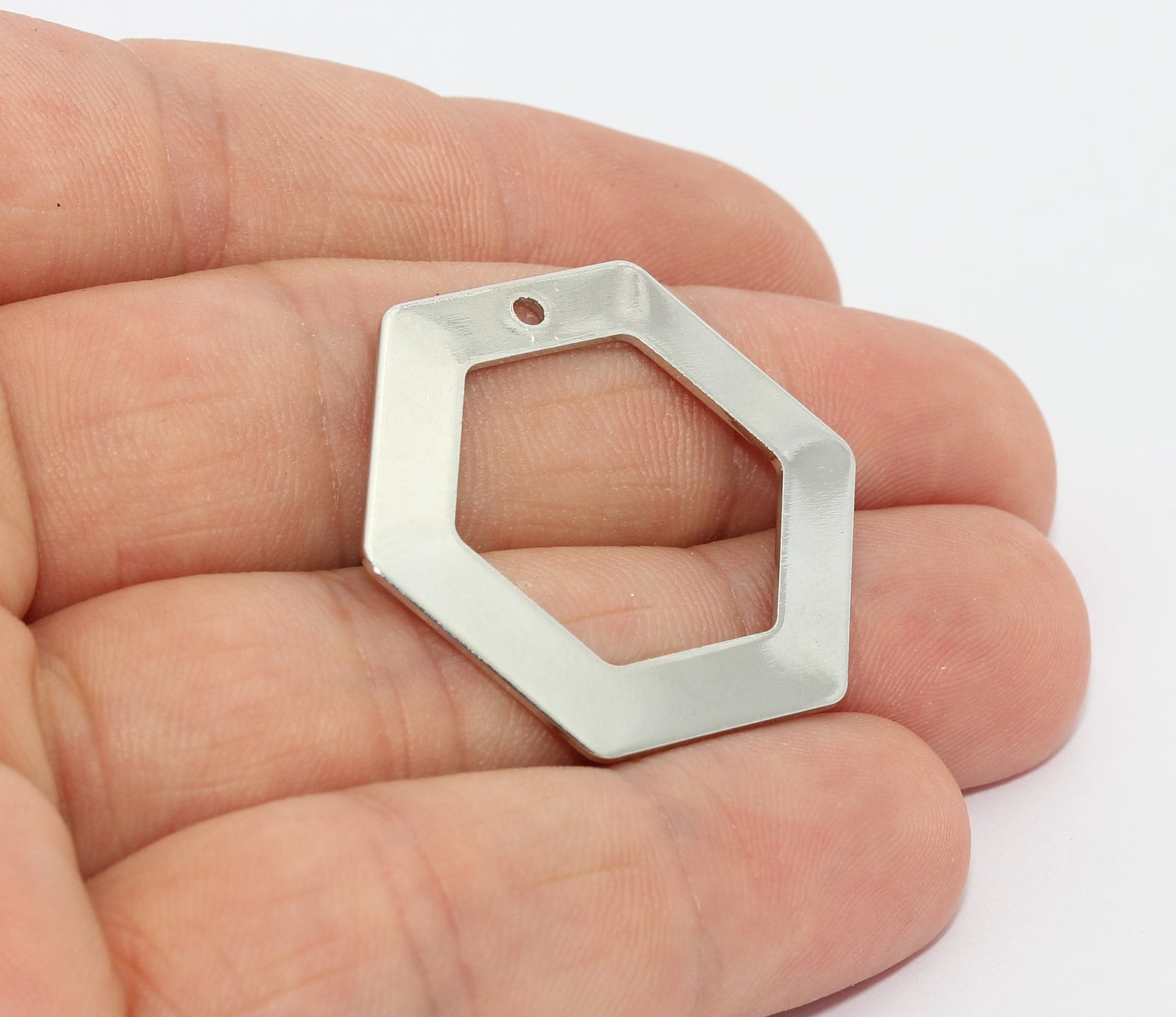 30mm Silver Plated Hexagon Pendant Geometric Charm Hexagon Etsy