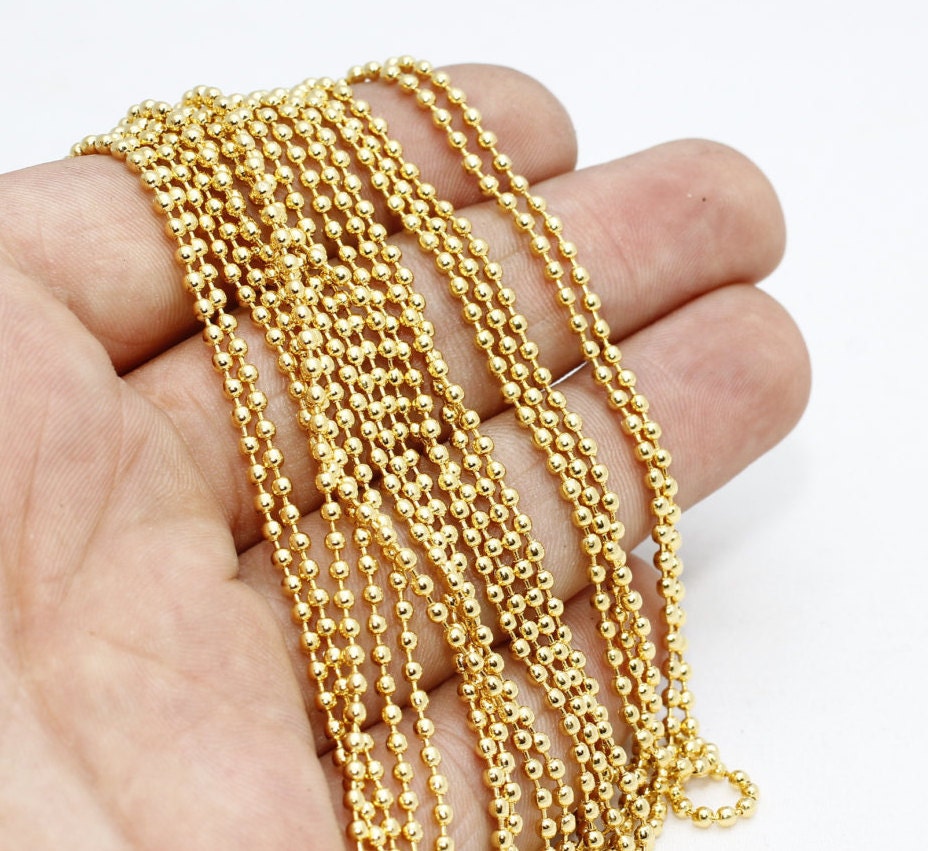 33 Feet 2mm 24k Shiny Gold Ball Chain 