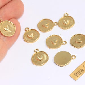 13mm Raw Brass Heart Beads, Heart Disc, Heart Cabochon Charms, Dainty Heart, Heart Coin Charms, Heart Charm, Raw Brass Findings, BRT715