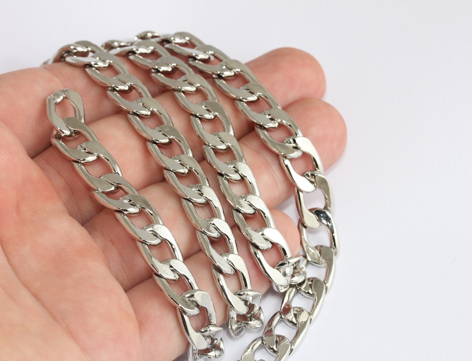 10x16mm Rhodium Plated Curb Chain, Large Link Chain, Silver Bulk Chains ...
