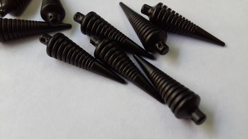 MR ETS92 Spike Cones Pendant Charms Spike Pendant Mens Jewelry 7x27mm Black Plated Spike Charms Long Bar Black Plated Findings