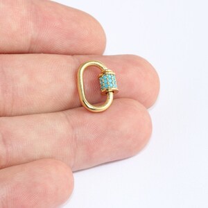 12x17mm 24k Shiny Gold Oval Screw Clasp, Cz Oval Screw Clasp, Turquoise Micro Pave Screw Clasp, Gold Necklace Clasp Pendant, smr,  MLS698