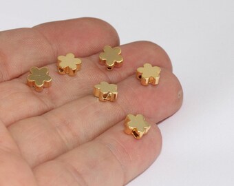 24k Gold Plated Clover Beads, Flower Charms (7.5mm), MLS117