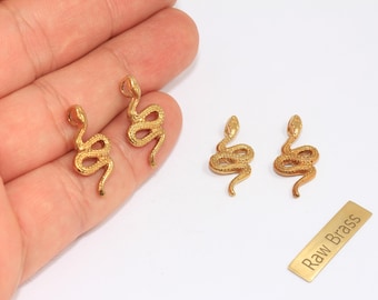 Raw Brass Snake Charms, Textured Snake Beads (11x23mm),  CHK117-5