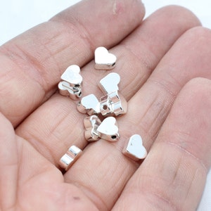 10 Pcs Tiny Spacer Heart Beads 7mm Spacer Beads - Tiny Heart Charms , Silver Plated Beads , BLS5