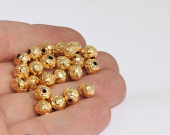 8 mm, Perles en or 24 carats, Perles intercalaires, Perles creuses, Petites perles intercalaires, Perles pour bracelet, Perles rondes, Apprêts plaqués or, CHK402-1