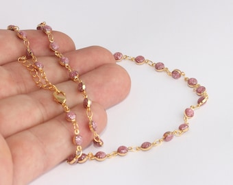 Gold Plated Beaded Necklace, 18'' + 2'' Adjustable Chain, CHK736-1