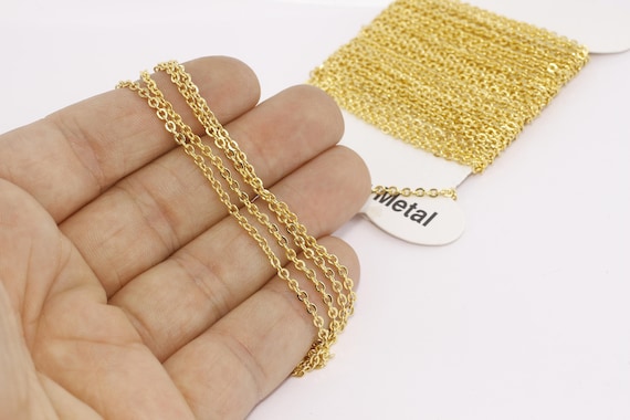 16,5 Feet 2x3mm 18k Shiny Gold Cable Chain, Gold Flat Rolo Chains, Soldered Chains, Tiny Necklace Chain, Gold Plated Chains, TMC, BXB102