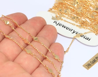 5x9mm 18k Shiny Gold Sun Chain, Gold Soldered Chain, Sun Bar Charm Chain, Ankle Bracelet Chain, Sun Necklace, Gold Plated Chains, BXB232