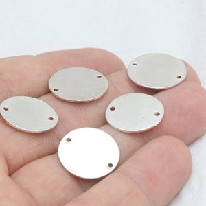 10 Pcs Promotion  17mm Rhodium Disc Charm, Two Hole Coins, Round Disc, Stamping Tag, Personalized Charm, Silver Plated Findings, BRT228