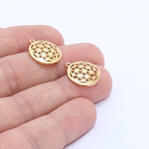 15x17mm 24k Shiny Gold Flower of Life, Yoga Pendant, Flower Of Life Medallion, Medallion, Sacred Geometry, Yoga Jewelry, Zen Charms, MTE1265