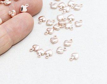 10 Pcs 5,6x7,5mm Rose Gold Heart Charms, Mini Heart Charm, Heart Pendant, Heart Necklace, Bracelet Beads, Rose Gold Plated Findings, ROSE270