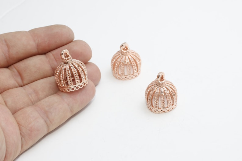FC Gold Plated Charms Gold Plated Supplies Metal Bead Caps Filigree End Caps 2 Pcs 19x23mm Rose Gold Tassel Cap Bead Cones ROSE350