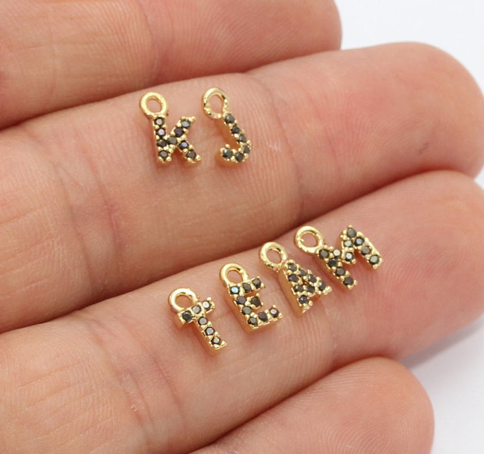 5x8mm 24k Shiny Gold Cz Letter Charms, Cz Letter, Zircon Letters, Gold ...