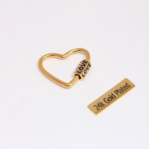 22x25mm 24k Shiny Gold Plated Heart Screw Clasp, Heart Shaped Screw Clasp Charm, Necklace Heart Pendant, Gold Plated Charms, MTE203