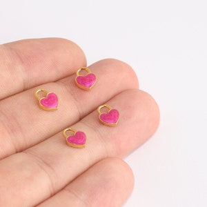 7x9mm 24k Shiny Gold Heart, Heart Pendant, Pink Enamel Heart Charms, Heart Necklace, Bracelet Beads, Gold Plated Findings, EHB, SLM164