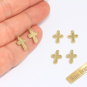 9x14mm Raw Brass Cross Pendant, Cabochon Cross Necklace Charms, Christian Pendant, Religious Charms, Raw Brass Findings, SLM244