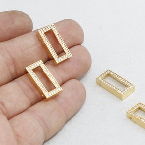 10x20mm 24k Shiny Gold Rectangle Charm, Cubic Zirconia Rectangle, Micro Pave Charms, CZ Pendant, Beads, Gold Plated Pendant, MPR, ZRCN120