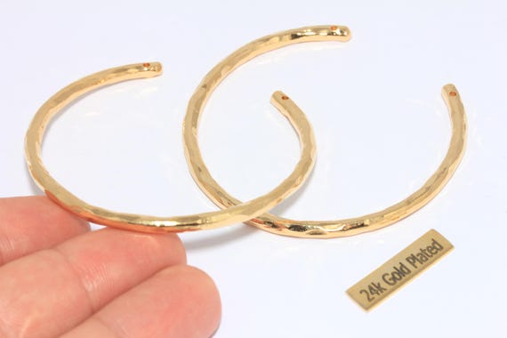 3,5mm 24k Shiny Gold Hammered Bracelet, Open Cuff Bracelet Bangle, Gold Stacking Bracelet, Minimalist Cuff, Gold Plated Findings, CHK224
