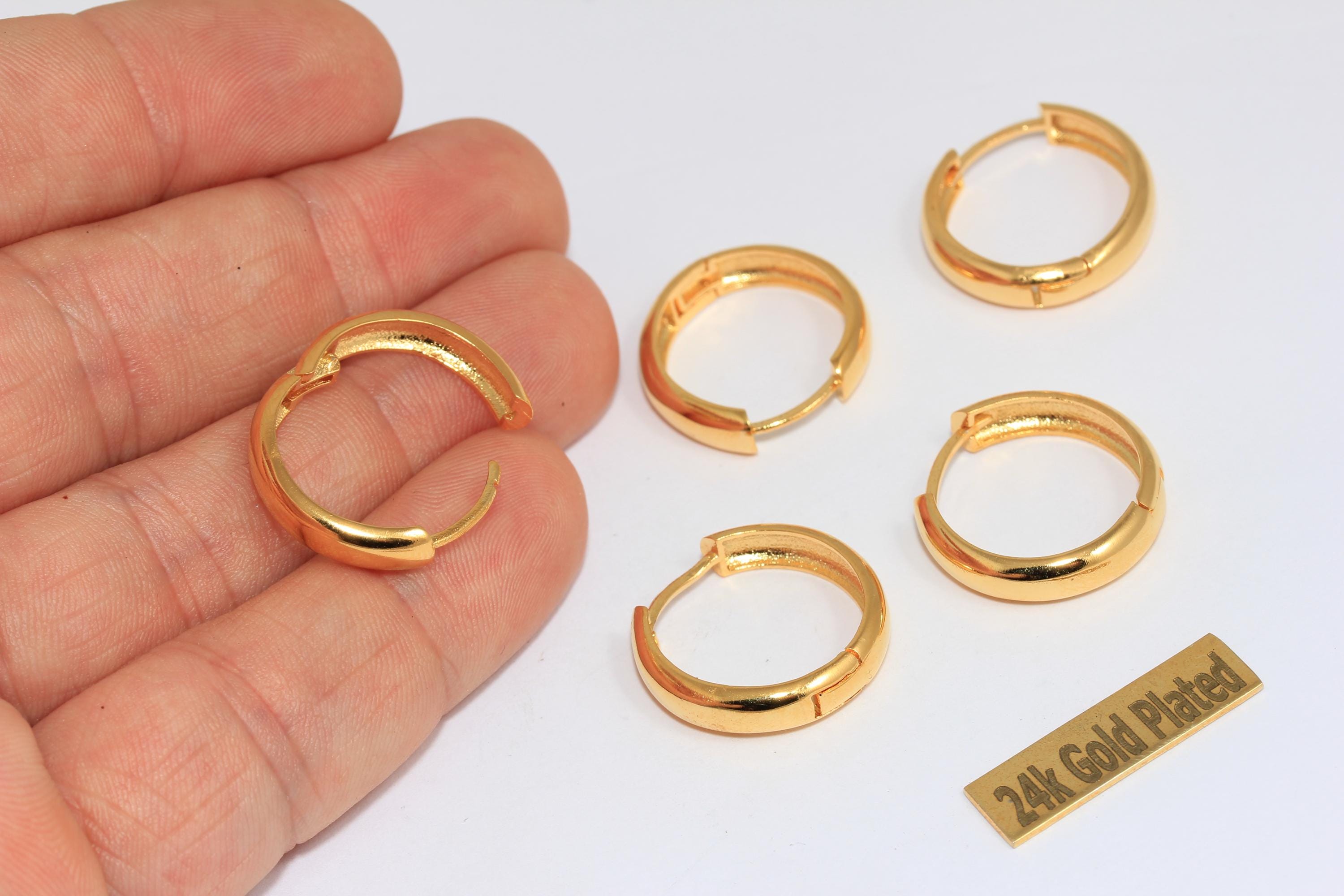 24k Shiny Gold Plated Leverback Hoop Earrings, 22mm, Lbe, BRT833