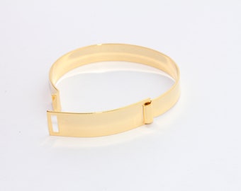 24k Shiny Gold Plated Cuff Bracelet, 15mm Wide Adjustable Bangle, BWK, CHK256-2
