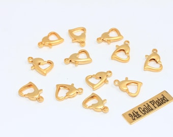 9x12mm 24k Matt Gold Lobster Clasps, Claw Clasp, Heart-Shaped Lobster Clasp, Heart Necklace Closures, Gold Plated Jewelry Findings, DOM32
