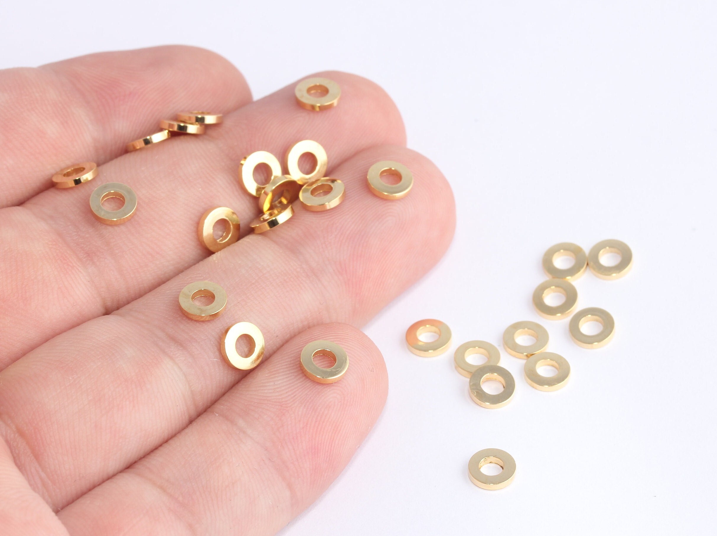6mm 24K Shiny Gold Spacer Beads, Gold Ring Beads, Tiny Rondelle Beads, Round Bracelet Beads, Gold Spacers, Gold Plated Findings, SLM479