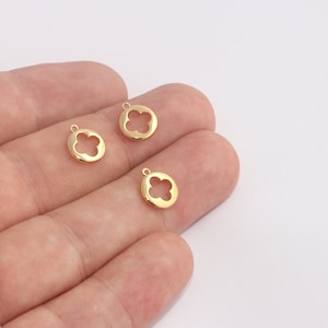 9x11mm 24k Shiny Gold Clover Charms, Outline Clover Beads, Flower Bracelets, Clover Flower, Four Leaf Clover, Gold Plated Findings, SLM367