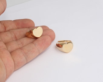 12x14mm 24k Shiny Gold Heart Rings, Nameplate Rings, Adjustable Gold Rings, Statement Rings, Heart Shaped Rings, Women's Rings, MTE1525