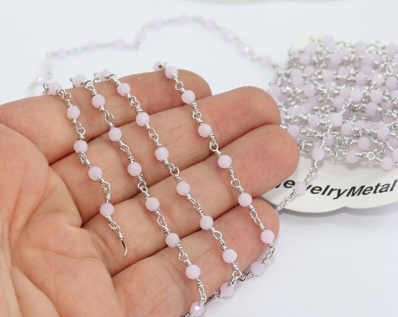 4mm Rhodium Plated Crystal Chains Beaded Chains Rosary Style Etsy