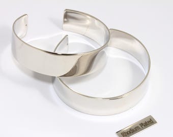 15mm Rhodium Plated Cuff Bracelets, Open Cuff Bangle, Wide Bangle Bracelets, Flat Bracelet Cuff, Silver Plated Findings, CHK58