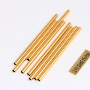 3x60mm 24k Shiny Gold Tube Beads, Long Tube Beads, Spacer Tube Charms, Geometric Beads, Gold Plated Findings, BRT443