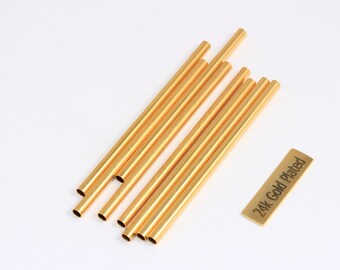 Cuentas tubulares chapadas en oro brillante de 24k, dijes espaciadores largos (3 x 60 mm), BRT443