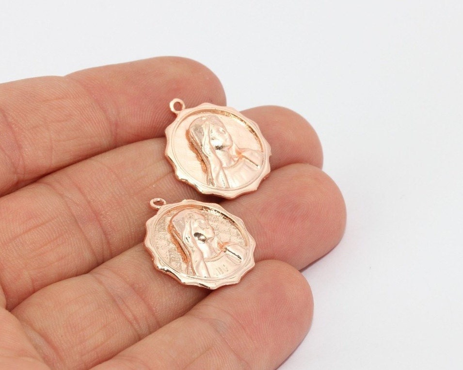 19x21mm Rose Gold Plated Mother Mary 