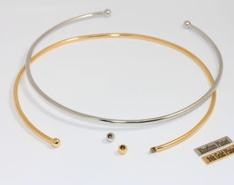 3mm 24k Shiny Gold Or Rhodium Plated Wire Choker Necklace, Ball Choker Necklace Cuff, Opening Screw Ball Choker,  Wire Neck,  Necklace, crz1