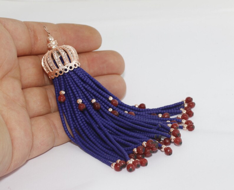 Heishi Bead Tassel Navy Blue Tassels Gold Plated Bead Tassels 3.93 Rose Gold Afghan Tassels Cubic Zirconia Tassels AFG97