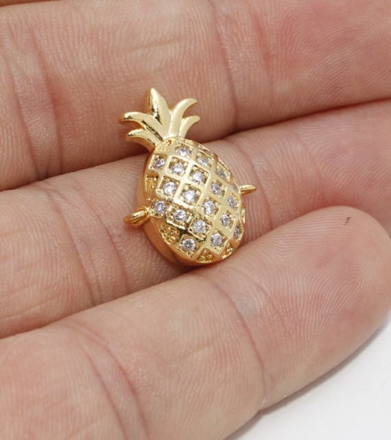 3 Pcs 11x20mm 22k Shiny Gold Charms, Pineapple Charms, Micro Pave