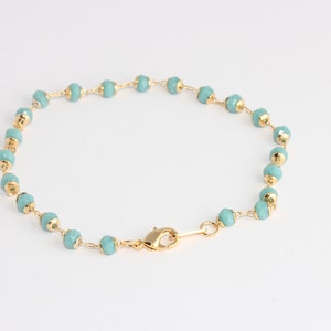 7&quot; 24k Shiny Gold Beaded Bracelet, Turquoise Bracelet, Ready Beaded Bracelet, Bracelets With Stone Beads, Gold Plated Bracelets, CHK730-1