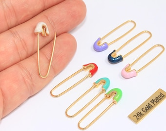 24k Gold Plated Safety Pin Charms, Enamel Pin Connector (8x31mm), SLM501