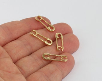 6,5x20mm 24k Shiny Gold Plated Safety Pin Charm, Gold Safety Pin Pendant, Safety Pin Necklace, Gold Connector Charm, Gold Pin, MTE208