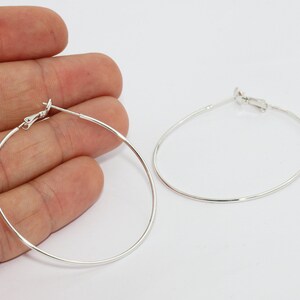 50mm Rhodium Plated Earring Hoops, Hoop Ear Wire, Hoop Earrings, Earring Settings, Large Silver Hoops, Silver Plated Earrings, HES, EAR31