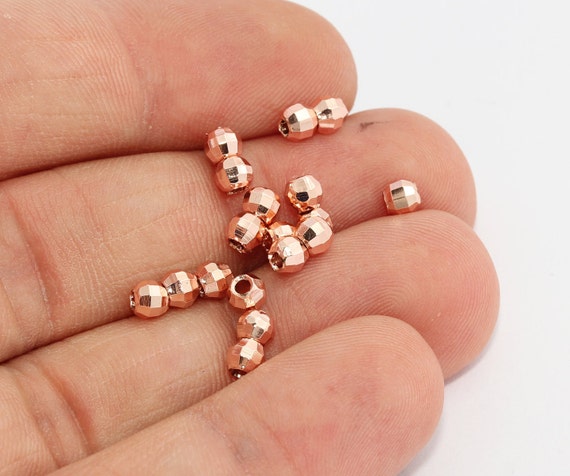 4mm Rose Gold Faceted Beads, Disco Ball Beads, Spacer Beads