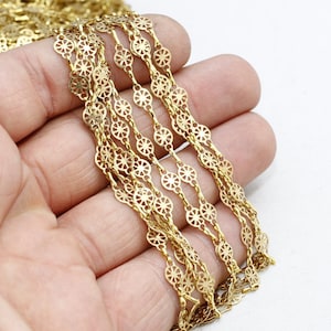 Correntes de filigrana de latão bruto de 9,9 pés, 5 x 7 mm, correntes soldadas, correntes de barra, corrente de pulseira, corrente de moeda de latão, correntes de latão bruto, SFC, BXB274
