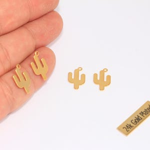 9x15mm 24k Shiny Gold Cactus Charms, Tiny Gold Cactus Pendant, Desert Cactus Necklace Charm, Cactus Beads, Gold Plated Findings, CHK516-7