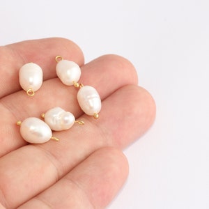 Freshwater Pearl Charms, 24k Gold Plated, Two Loop Connector (8x16mm), SLM834