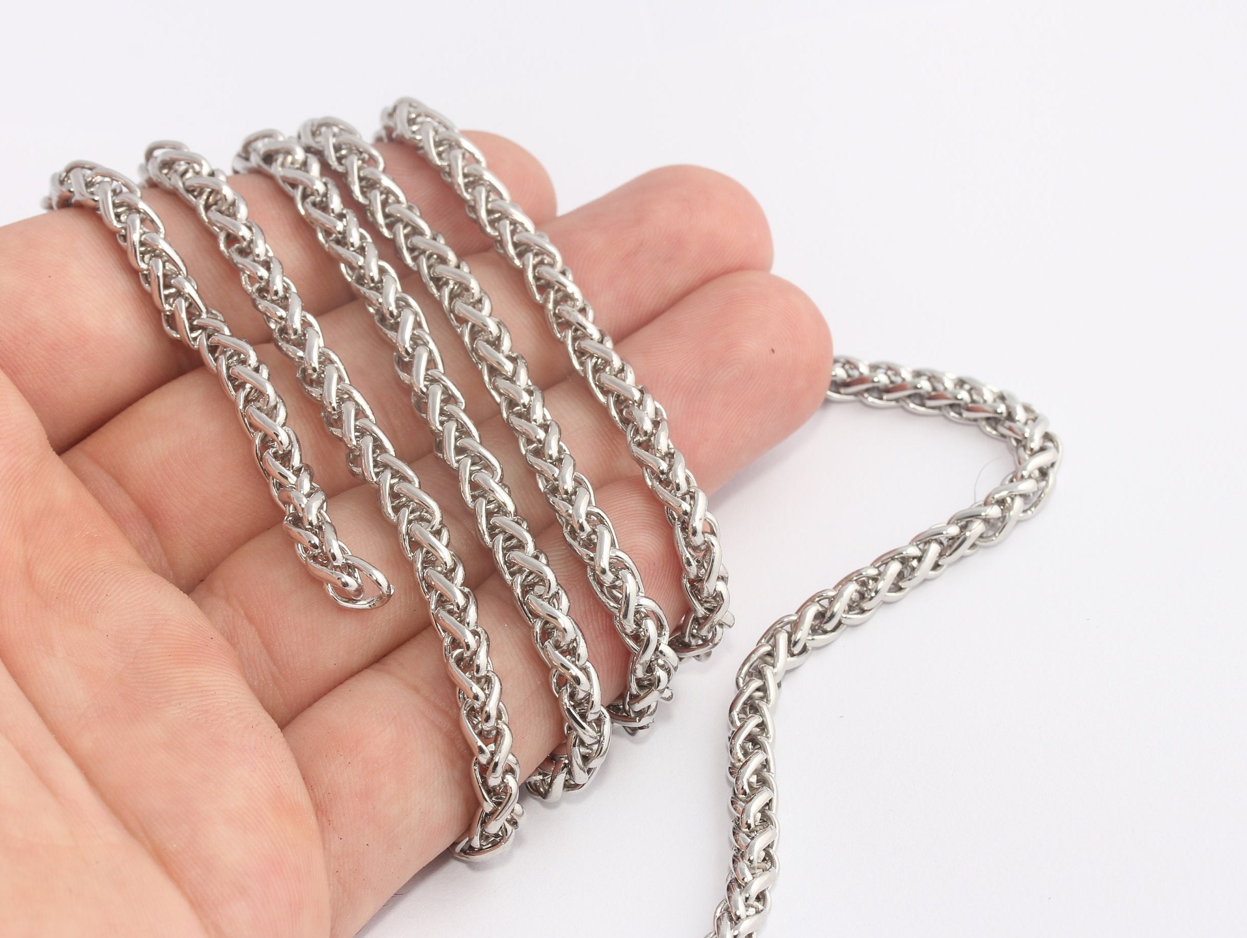 5mm Rhodium Plated Rope Chain, Knitted Necklace Chain, Rope