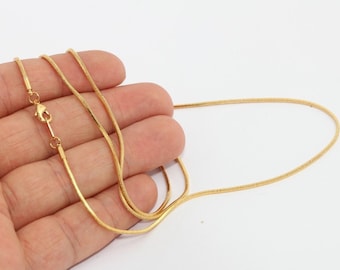 16'' 1,2mm 18k Shiny Gold Snake Necklace, Finished Snake Chain, Ready Made Necklace, Gold Snake Chain, Gold Plated Necklaces, CHK257