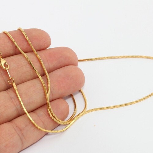 16'' 12mm 24k Shiny Gold Snake Necklace 